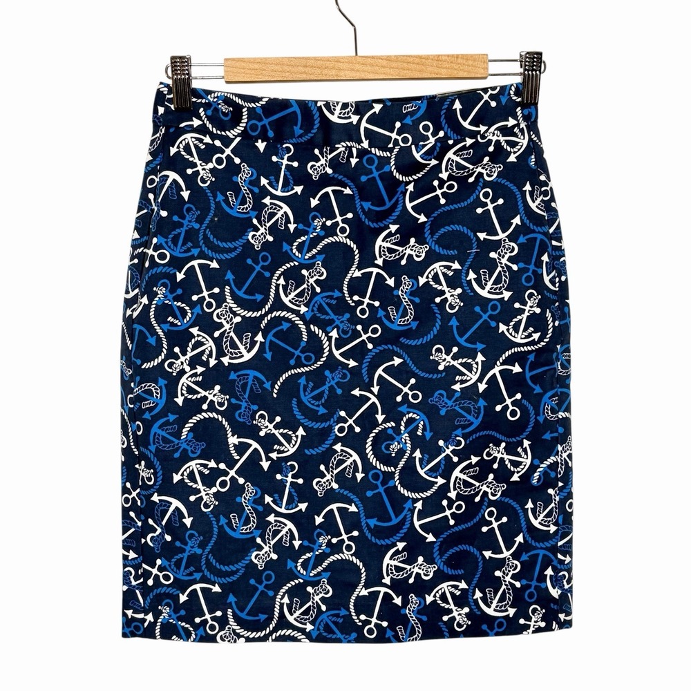 Banana Republic Anchor Print Pencil Skirt Womens Size 0 Nautical Preppy Career